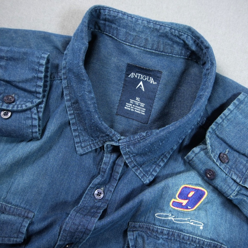 Chase Elliott #9 NASCAR Denim Men Shirt XL Chambray Racing Long Sleeve Retro